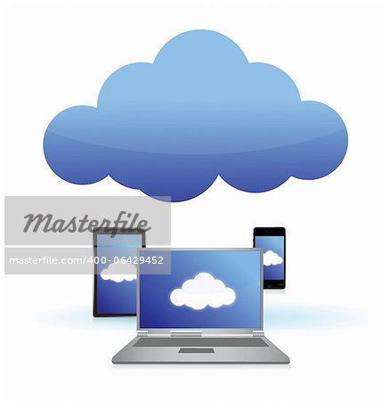 cloud computing connected to technology illustration design over white