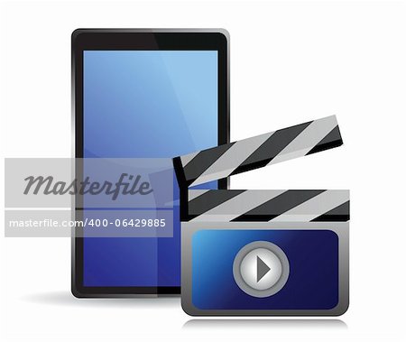 movie editing on a tablet illustration design over white