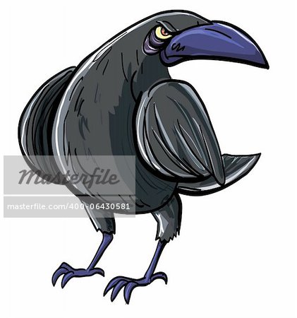 Cartoon of evil black crow. Isolated on white