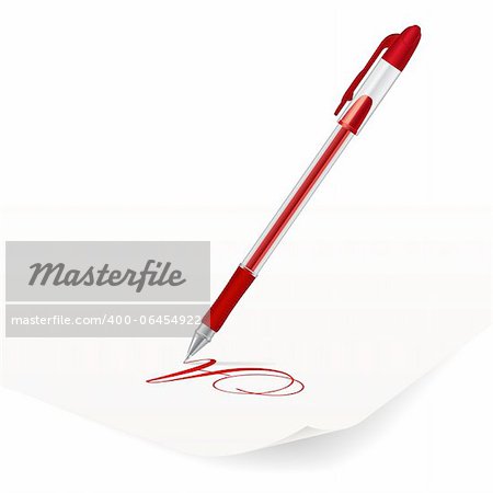 Vector image of red ballpoint pen writing on paper