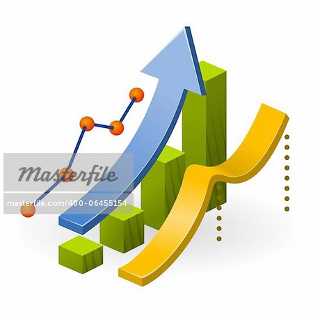 Ascending diagram with arrow and three types of data