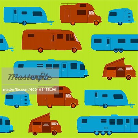 Green Brown and Blue Silhouette Vacation Pattern on light background