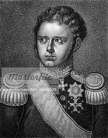 William I of Wurttemberg (1781-1864) on engraving from 1859. Second King of Wurttemberg during 1816-1864. Engraved by unknown artist and published in Meyers Konversations-Lexikon, Germany,1859.