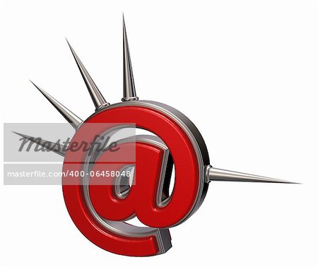 email symbol with prickles on white background- 3d illustration
