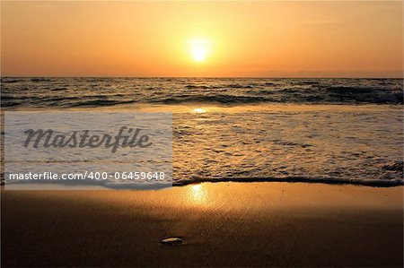 golden sunset on the shores of the Mediterranean Sea, Israel