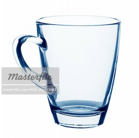 Empty glass tea mug isolated on white