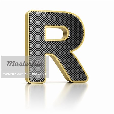 The letter R as a perforated metal object over white