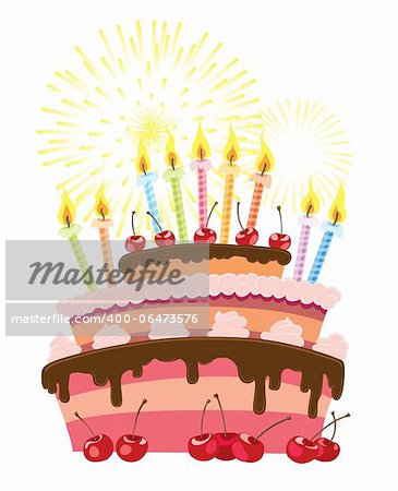 Colorful birthday cake isolated over white background