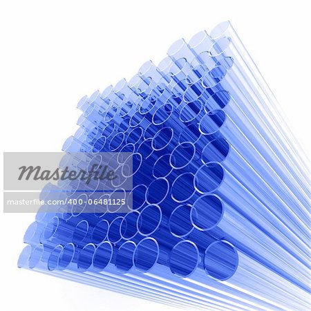 abstract tubes from dark blue glass on a white background