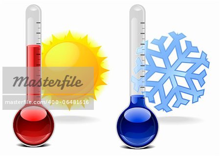 illustration of thermometers with snowflake and sun