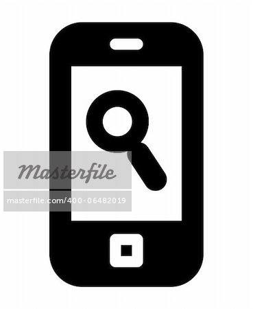 Cell phone with magnifying glass icon on screen