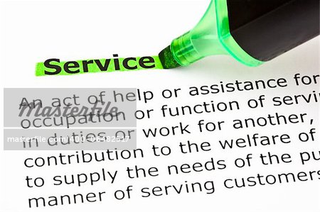 Definition of the word Service, highlighted in green with felt tip pen