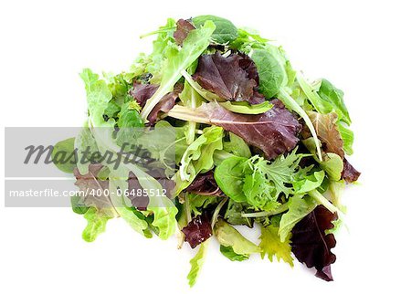 mesclun salad in front of white background