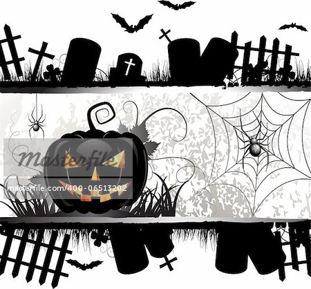 Halloween card design with pumpkin and ghost house