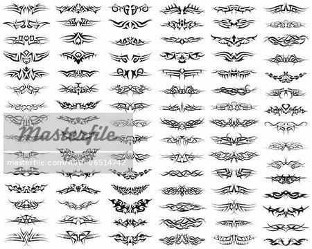 Patterns of tribal tattoo set. Fully editable EPS 8 vector illustration.