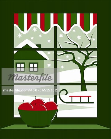 vector winter landscape outside the window, Adobe Illustrator 8 format