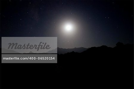 This image was captured in the Sinai Desert near Sharm el Sheikh, Egypt. It shows the moon rising over the mountains and the abundance of stars.