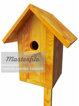 Wooden nest, a starling house for birds isolated 3d