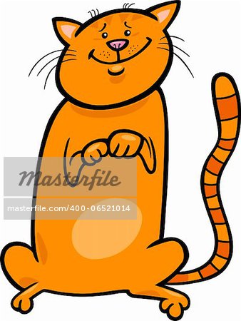 Cartoon Illustration of Cute Sitting Red Cat