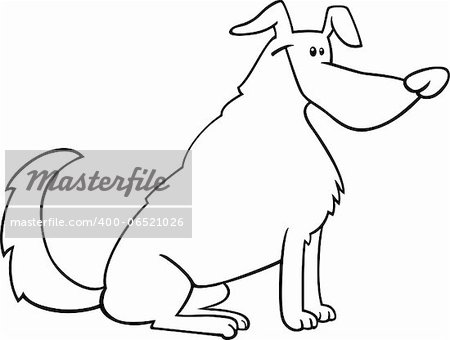Black and White Cartoon Illustration of Funny Sitting Dog for Coloring Book