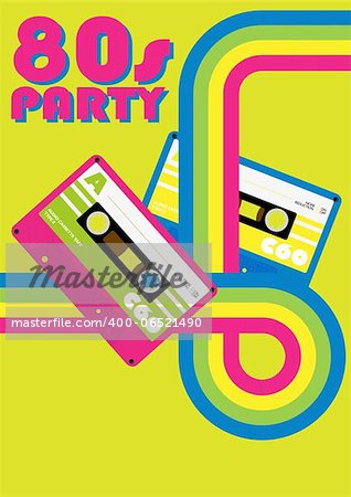 Retro Poster - 80s Party Flyer With Audio Cassette Tapes