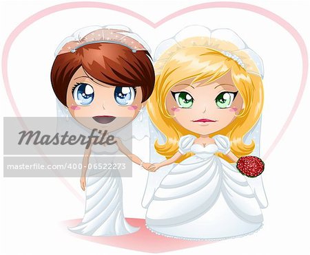 A vector illustration of lesbians dressed for their wedding day.