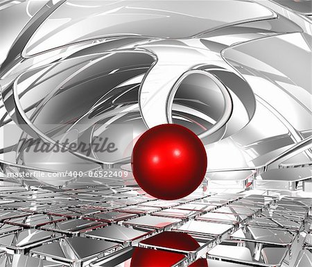 abstract futuristic background with red ball - 3d illustration