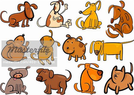 Cartoon Illustration of Funny Different Dogs or Puppies Set