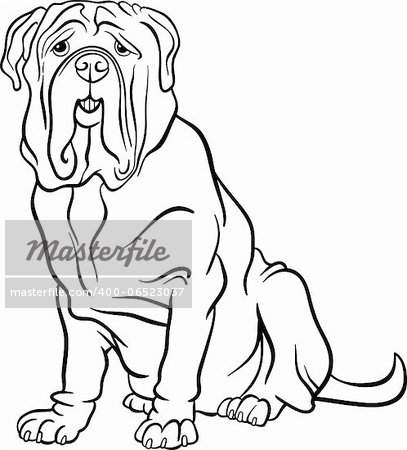 Black and White Cartoon Illustration of Cute Neapolitan Mastiff Purebred Dog for Coloring Book