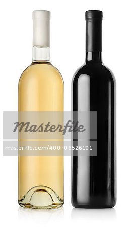 Bottle of red wine and white wine isolated on a white background