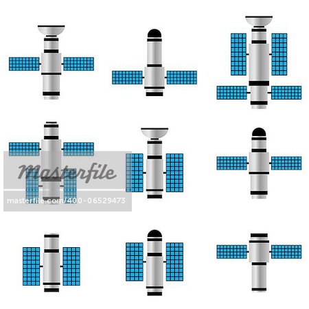 Set of space satellites on the white background. Also available as a Vector in Adobe illustrator EPS 8 format, compressed in a zip file.