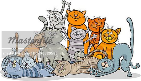 Cartoon Illustration of Happy Cats or Kittens Group