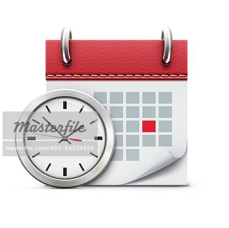 Vector illustration of timing concept with classic office clock and detailed calendar icon