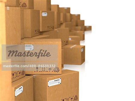 Cardboard Boxes on White. Industrial Background.