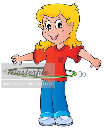 Girl exercise with hula hoop - vector illustration.