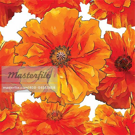 Big bright red poppy seamless pattern with empty background