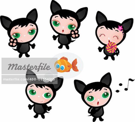 Cute funny different kitten set vector illustration