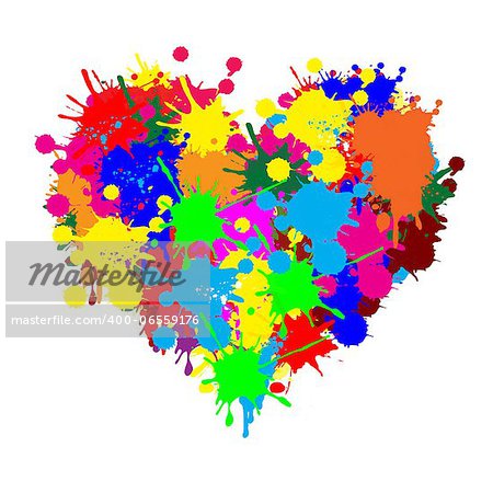 Paint splatter heart on white background, vector illustration