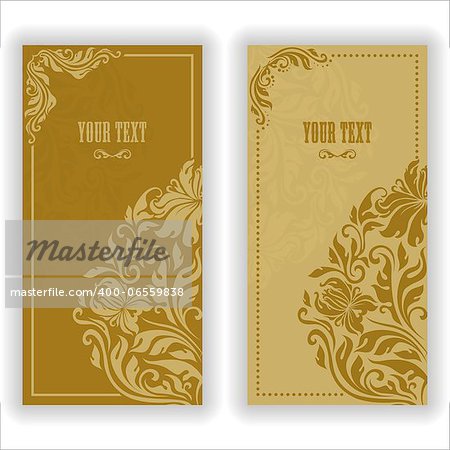 Template design for invitation with damask ornaments. Vector illustration in vintage style.