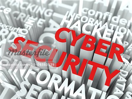 Cyber Security Concept. The Word of Red Color Located over Text of White Color.