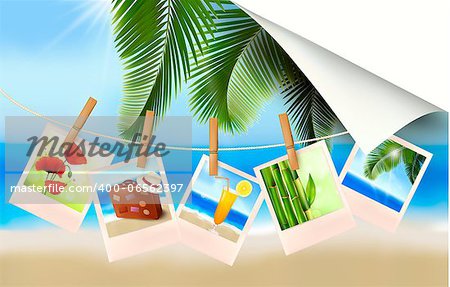 Background with photos from holidays on a seaside. Vector