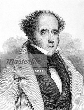 Francois Rene de Chateaubriand (1768-1848) on engraving from 1859. French writer, politician, diplomat and historian. Engraved by unknown artist and published in Meyers Konversations-Lexikon, Germany,1859.