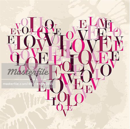 Valentine day love text heart over grunge background. Vector illustration layered for easy manipulation and custom coloring.