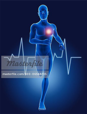 3D running medical man with ECG heartbeat