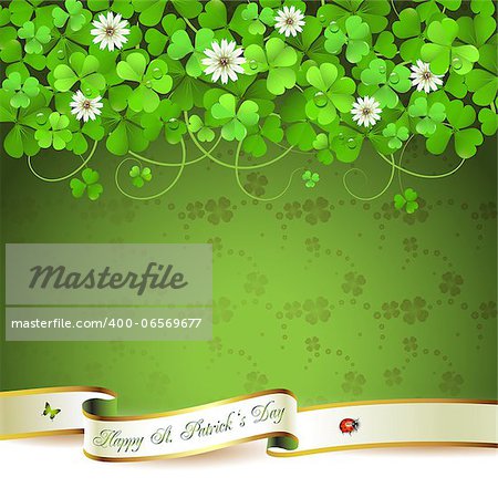 Saint Patrick's Day greeting card with clover and ribbon