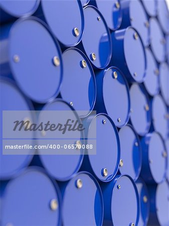 Oil Barrels or Chemical Drums Stacked Up. Industrial Background with Selective Focus.