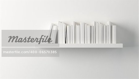 shelf with white books, 3d render