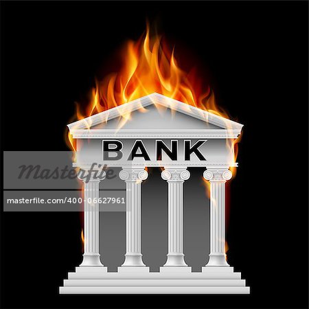 Burning Building bank. Illustration on black background