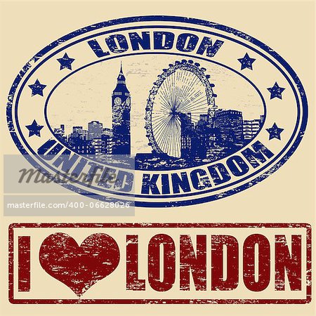 Set of grunge rubber stamps with London, vector illustration