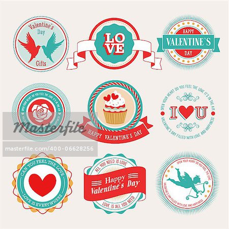 Valentine`s Day set - labels and emblems. Vector illustration.
